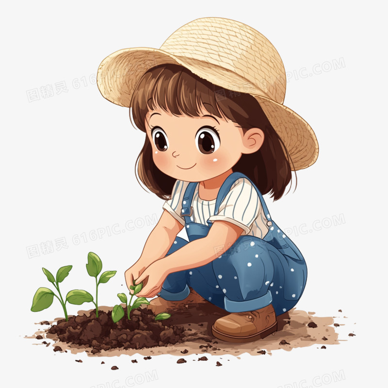 插画风儿童种植播种免抠元素