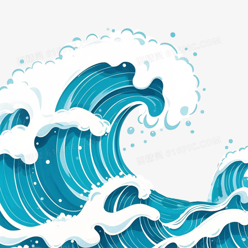 卡通插画风蓝色海浪免抠元素