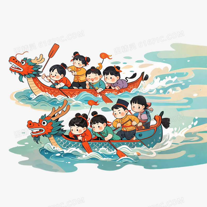 插画风赛龙舟免抠元素
