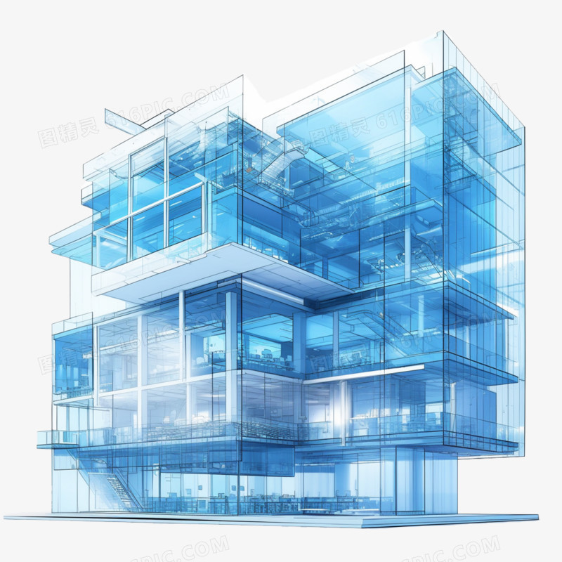 3D卡通透明建筑免抠元素