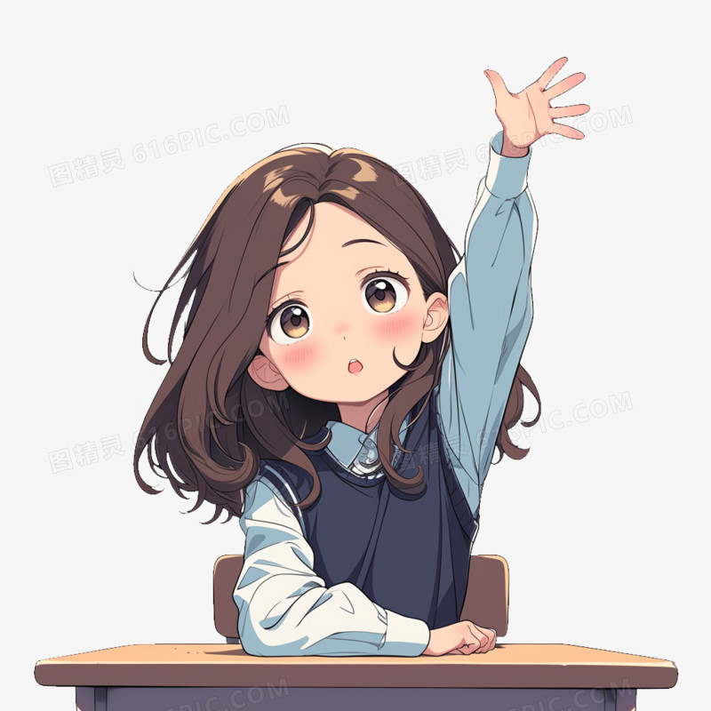 卡通一个穿校服的初中女生免抠元素