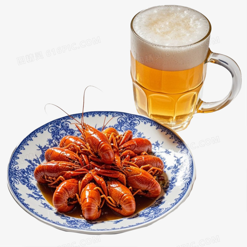 啤酒小龙虾夏日美食产品实物免抠元素