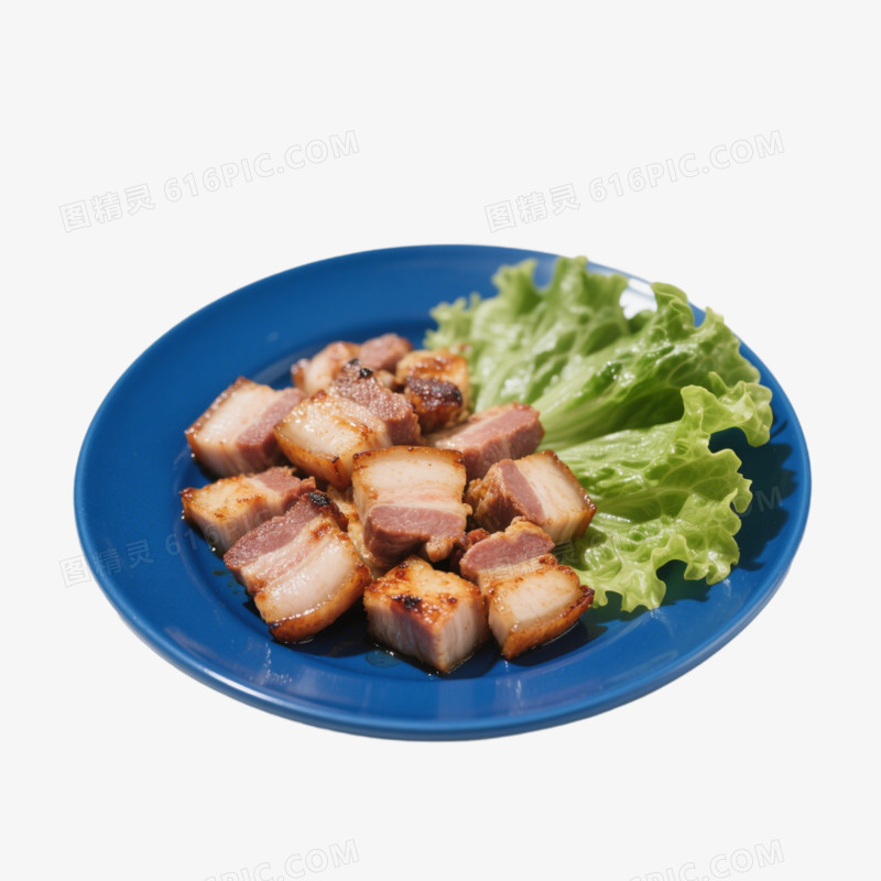 摄影一盘烤肉和生菜免抠元素