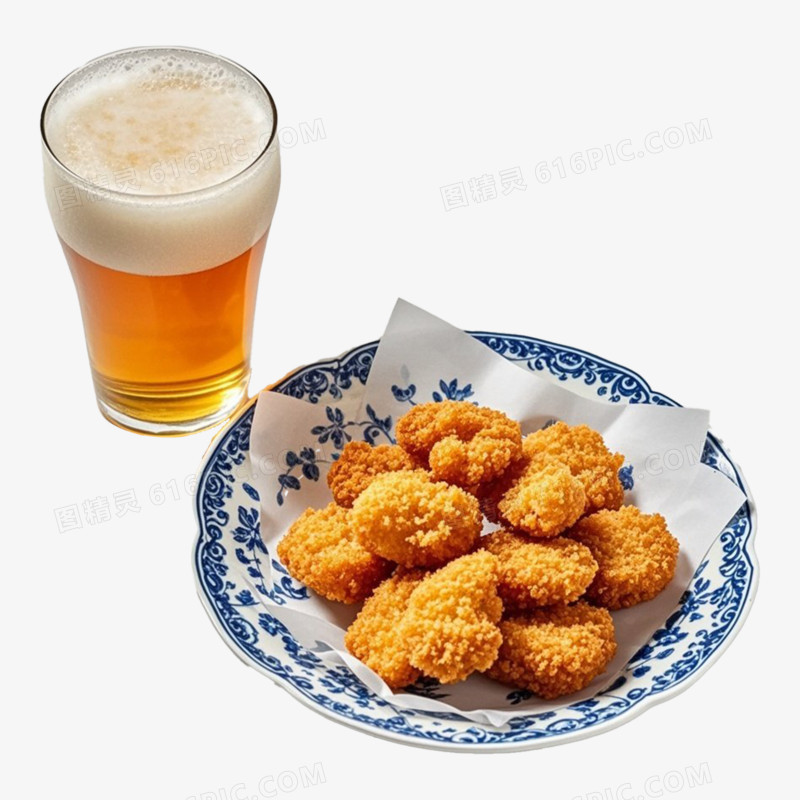 炸鸡块啤酒夏日美食产品实物免抠元素
