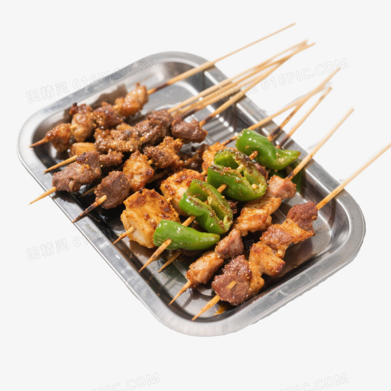摄影一盘烤肉串免抠元素