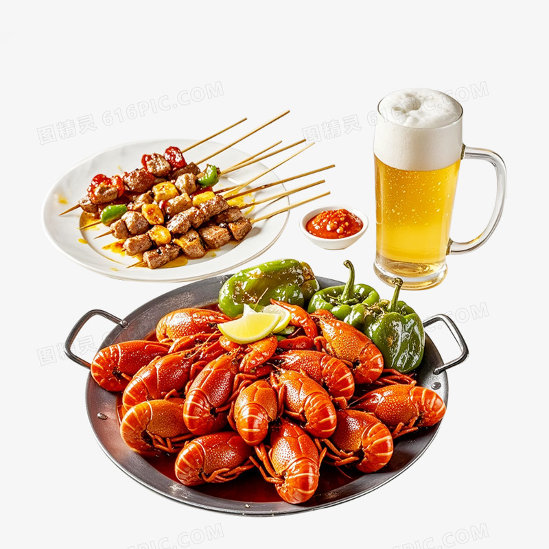 夏日美食烧烤啤酒小龙虾免抠元素