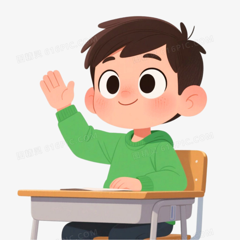 插画风格单个学生举手发言免抠元素