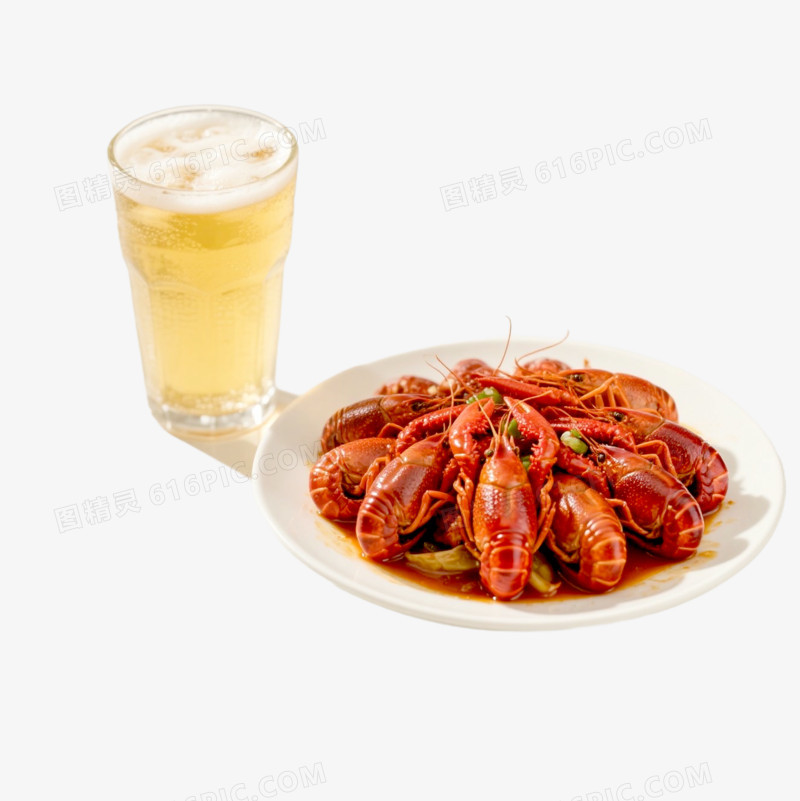 实拍风格夏日美食小龙虾啤酒免抠元素