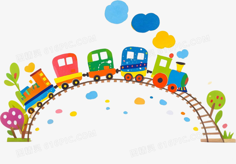 卡通插画风小火车免抠元素