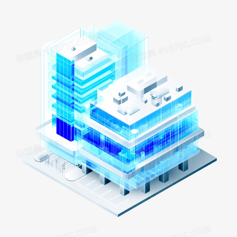 3D风透明立体建筑图标免抠元素