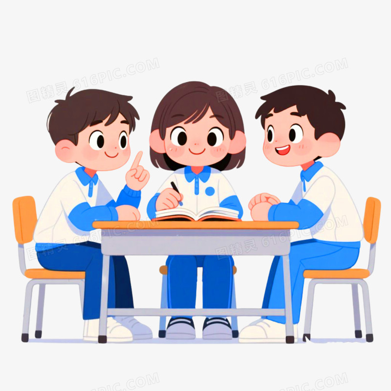 插画风格学生讨论问题免抠元素