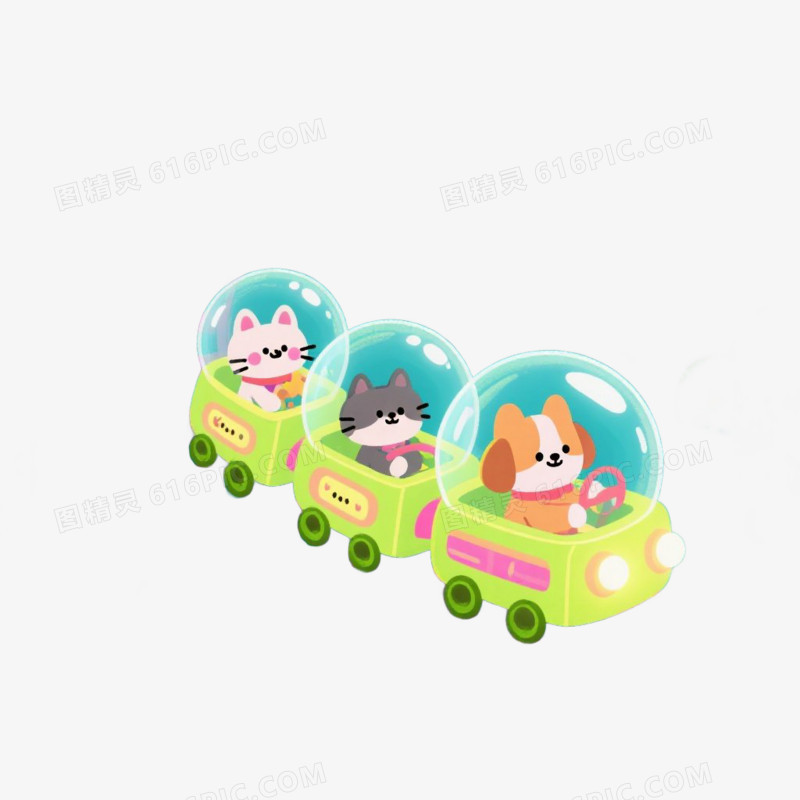 3D立体卡通多彩小火车火车免抠元素
