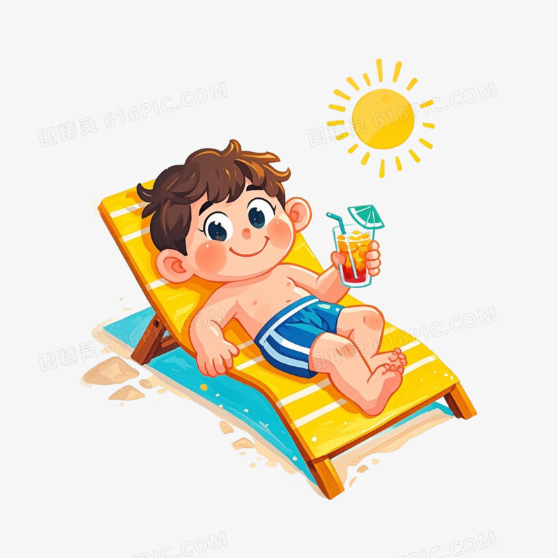 男孩烈日下喝冷饮夏日消暑免抠元素