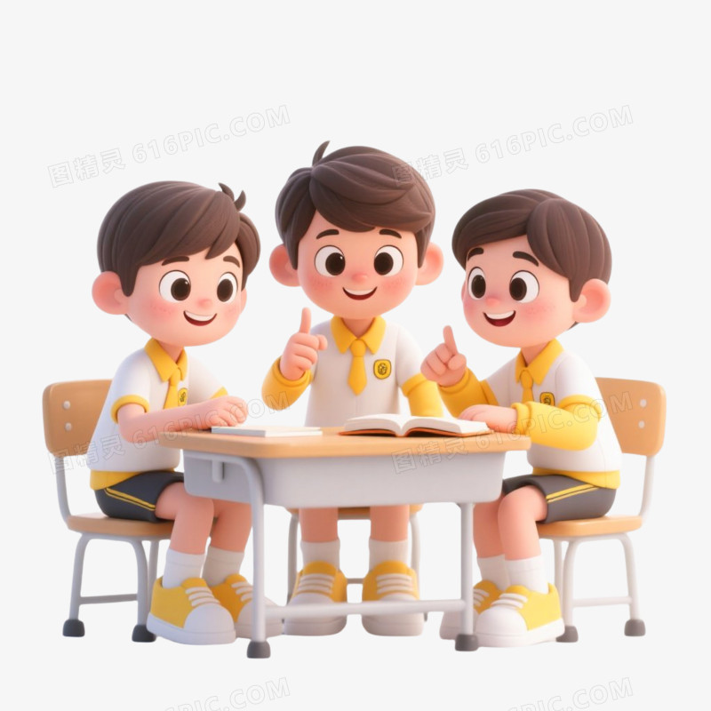 3D插画风格学生讨论问题免抠元素