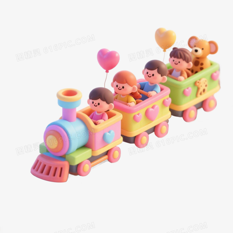 3D立体卡通多彩小火车火车免抠元素