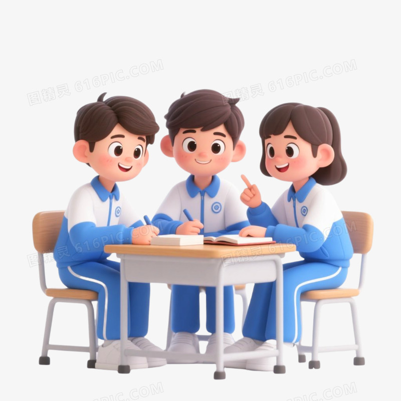 3D插画风格学生讨论问题免抠元素