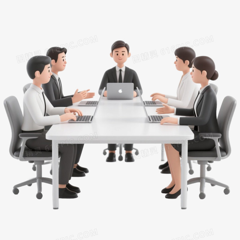 3D卡通立体风办公人员讨论问题开会免抠元素