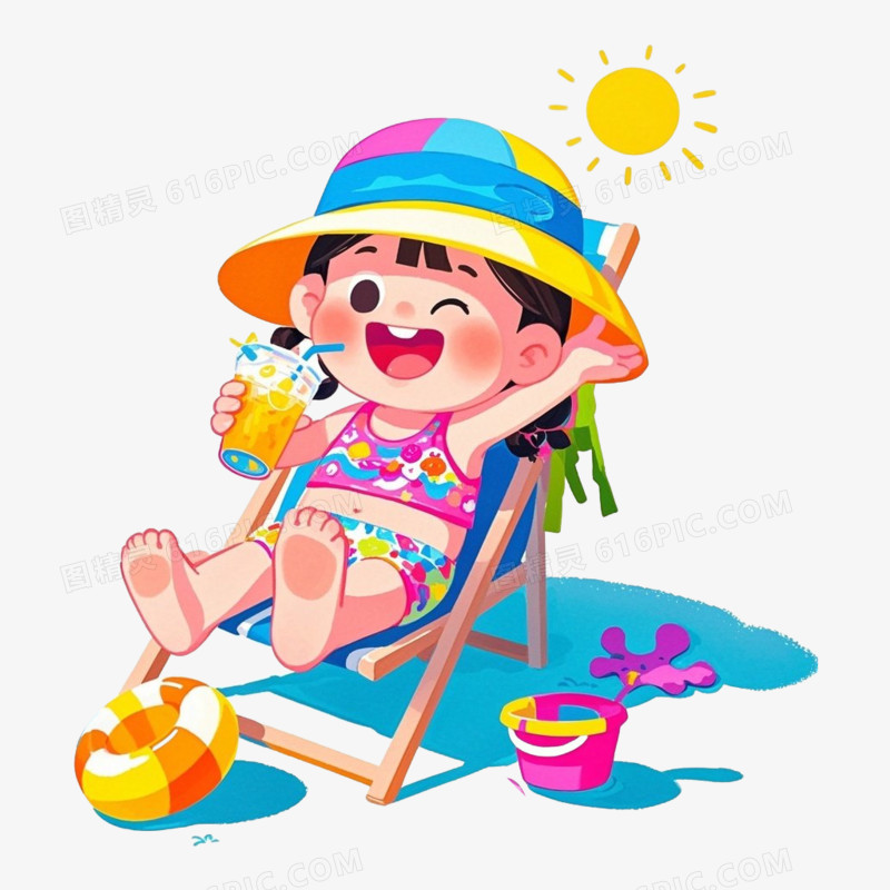 女孩喝冷饮夏日消暑免抠元素