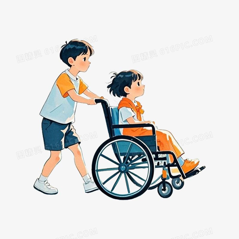学生帮同学推轮椅好人好事免抠元素