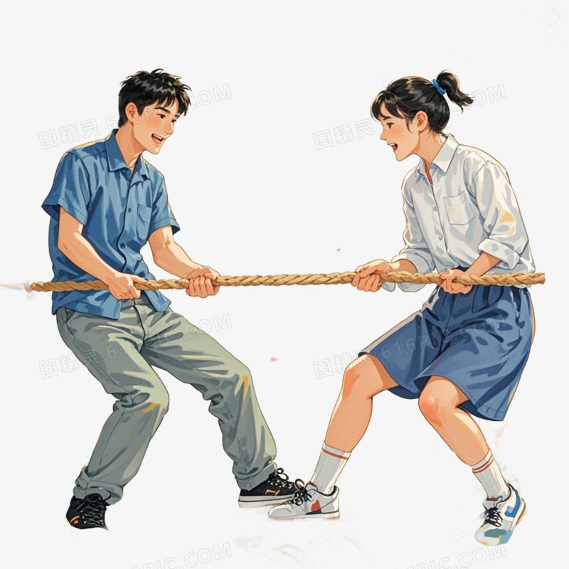 卡通拔河运动免抠元素