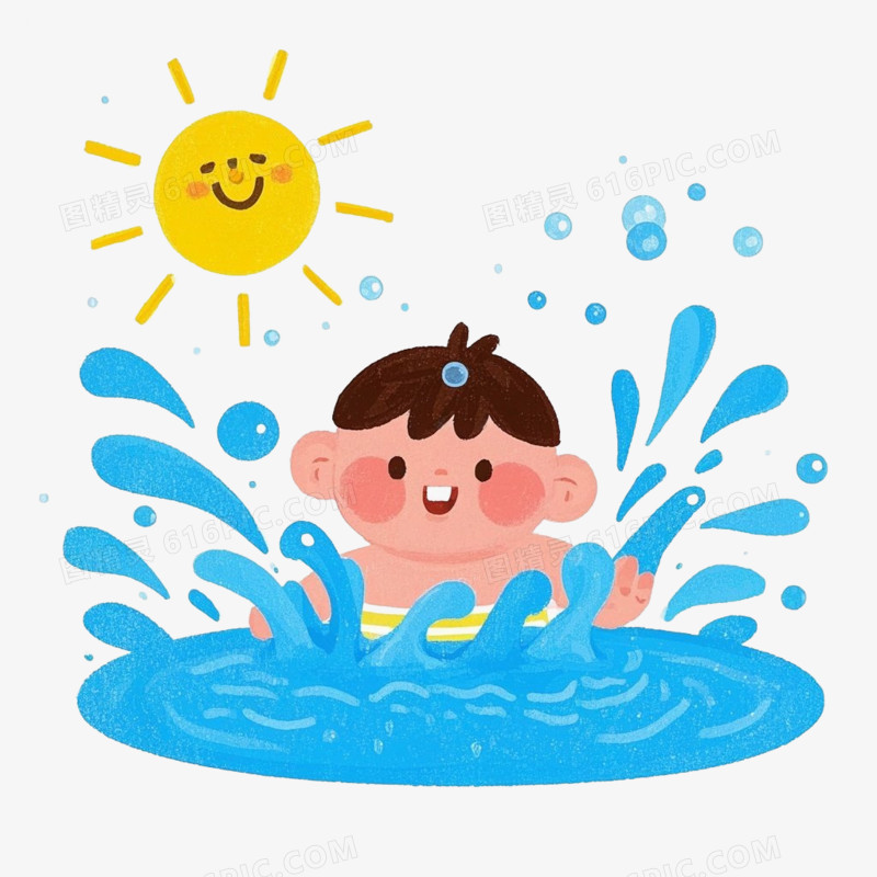 夏季高温避暑的小孩子免抠元素