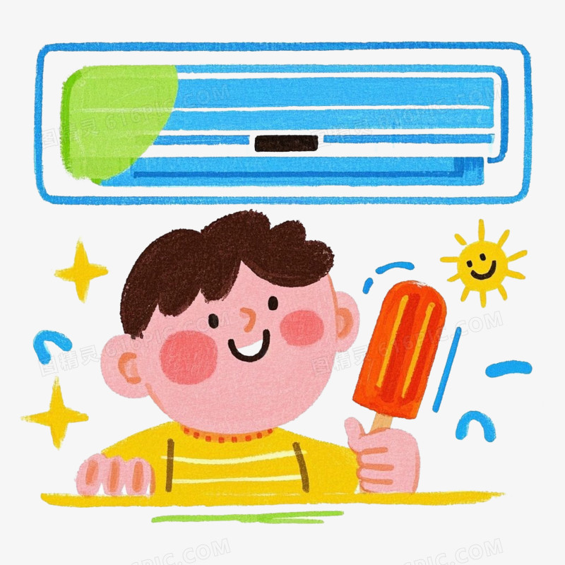夏季高温避暑的小孩子免抠元素