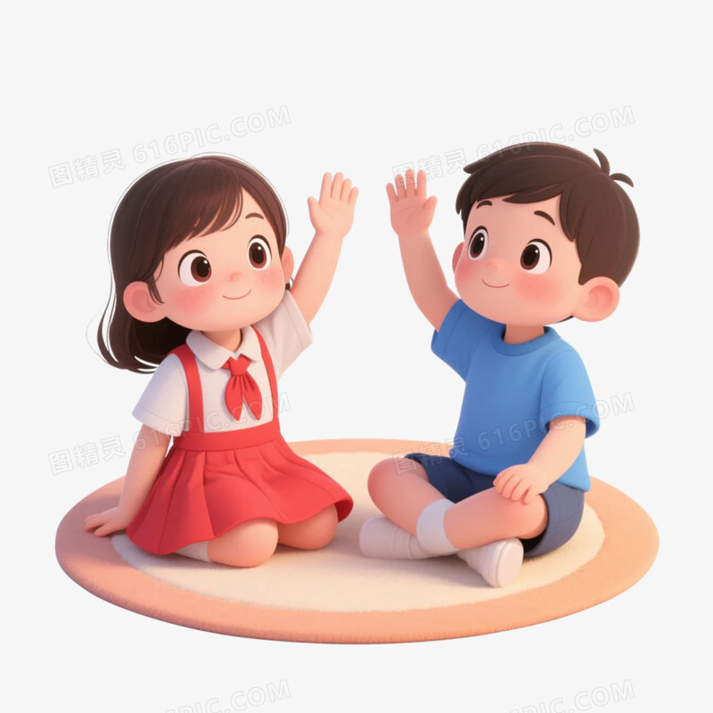卡通插画风学生上课举手回答问题免抠元素