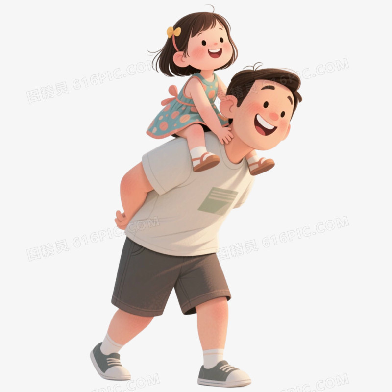 爸爸背着女儿父亲节卡通免抠元素