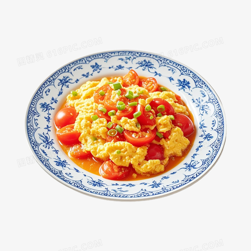 摄影风一盘西红柿炒鸡蛋免抠元素