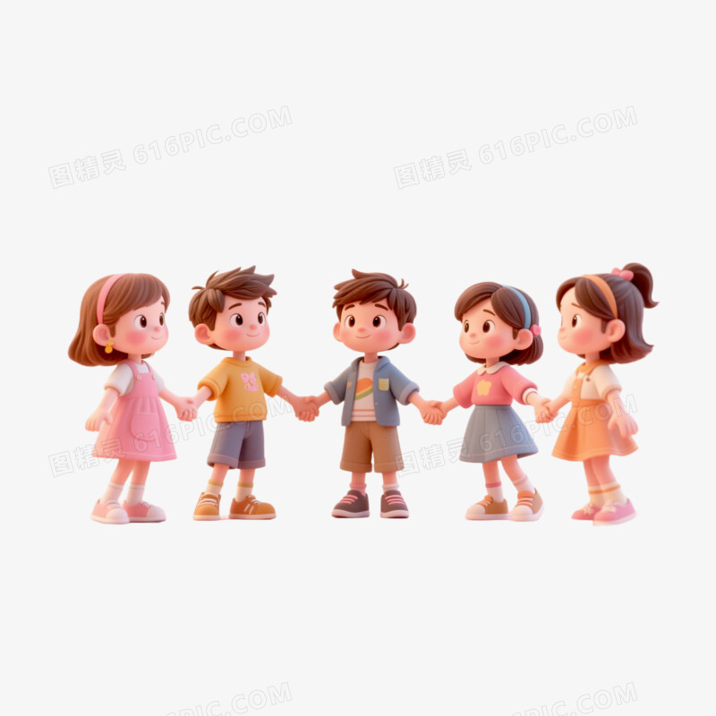 3D风小朋友手拉手免抠元素