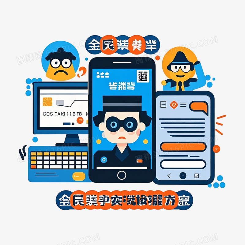 卡通手绘电信诈骗宣传免抠元素