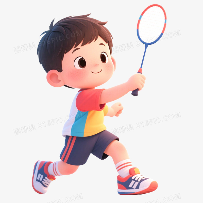 手绘插画学生运动会打羽毛球免抠元素