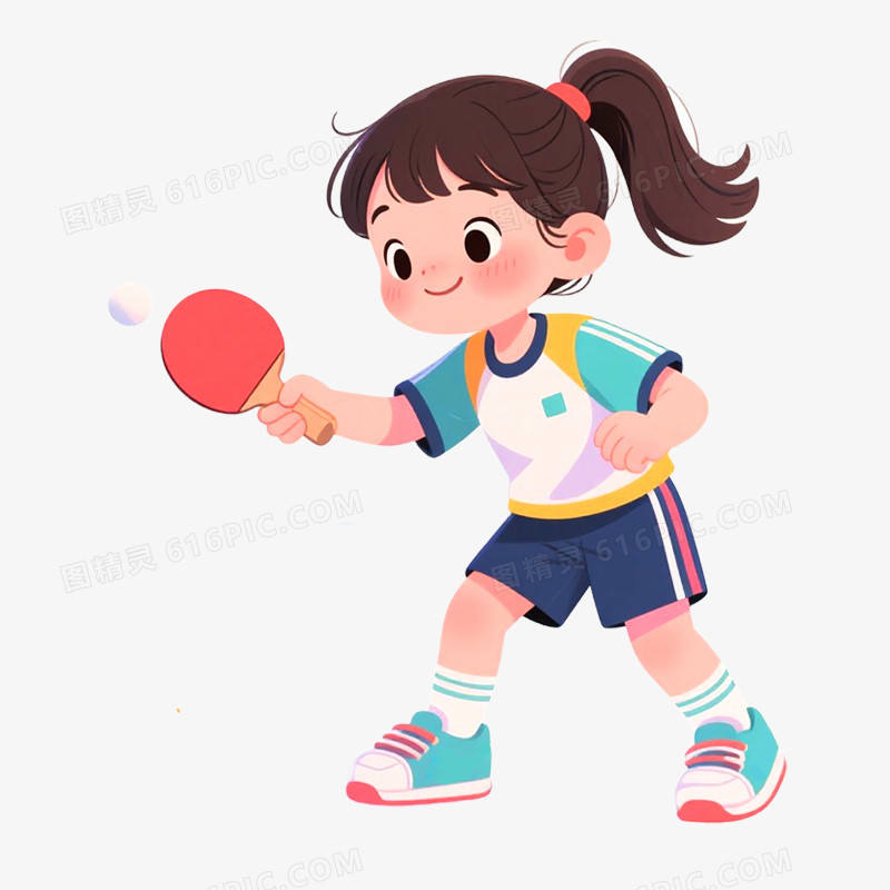手绘插画学生运动会打乒乓球免抠元素