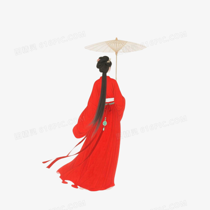 中国插画风格人物背影免抠元素