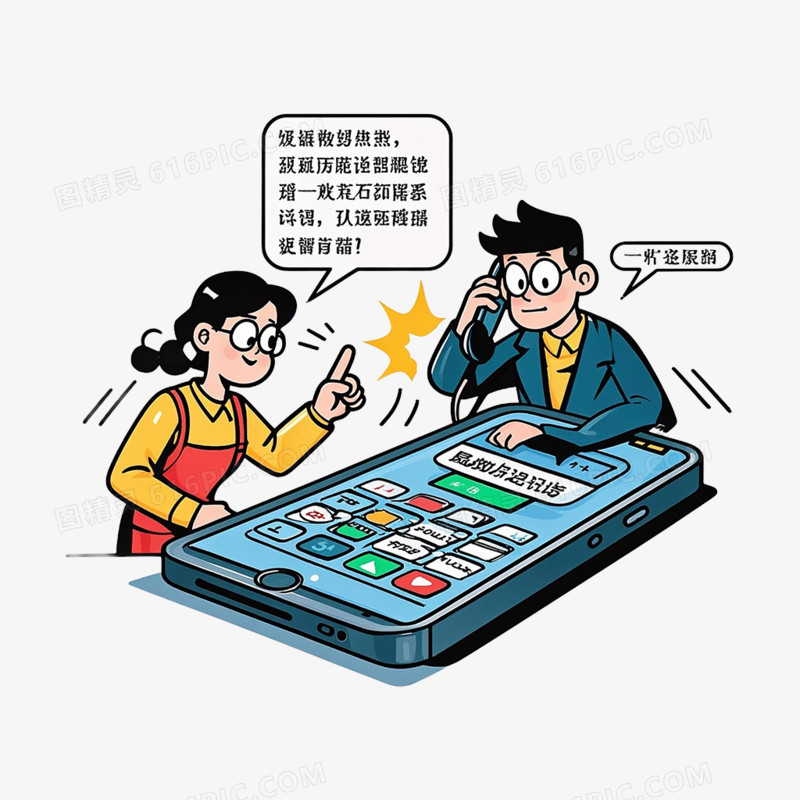 卡通插画电信诈骗各种小场景免抠元素