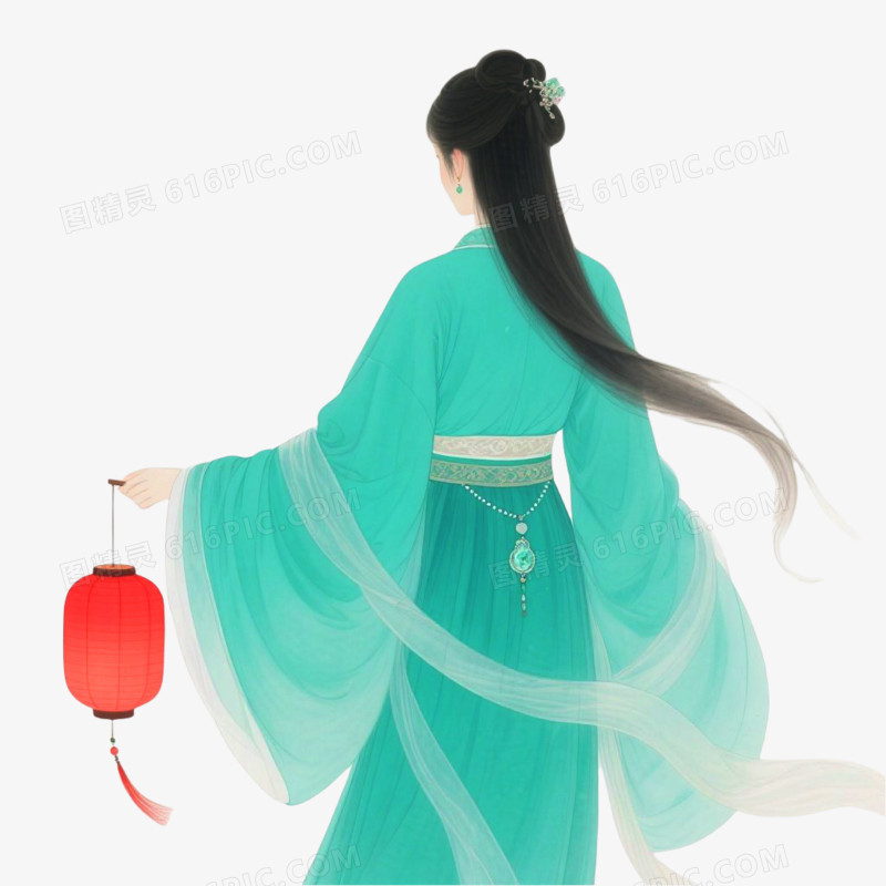 中国插画风格人物背影免抠元素