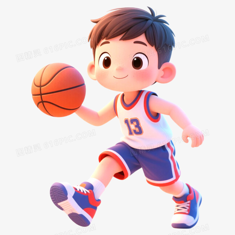 手绘插画学生运动会打篮球免抠元素