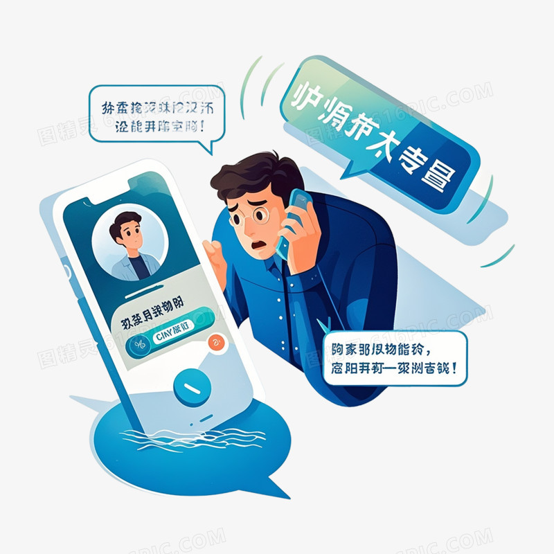 卡通插画电信诈骗各种小场景免抠元素