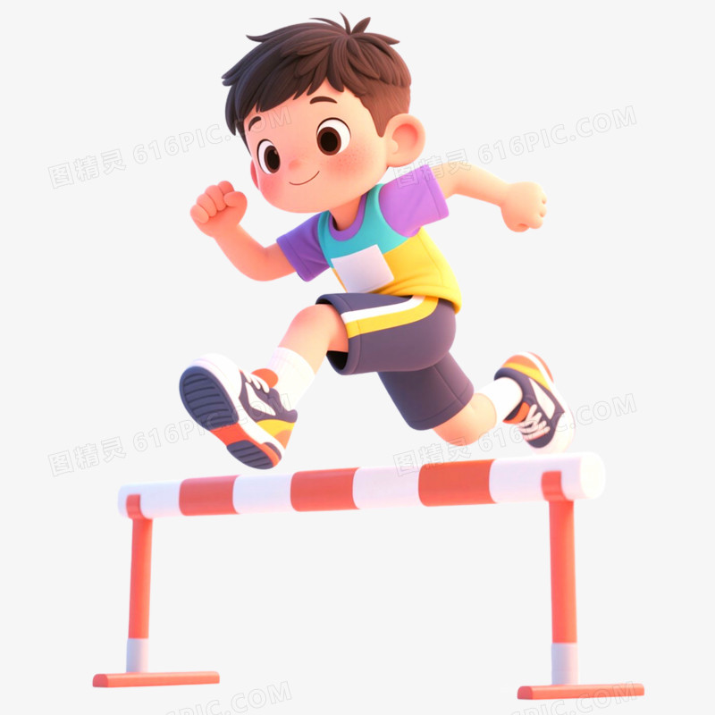 手绘插画学生运动会跨栏免抠元素