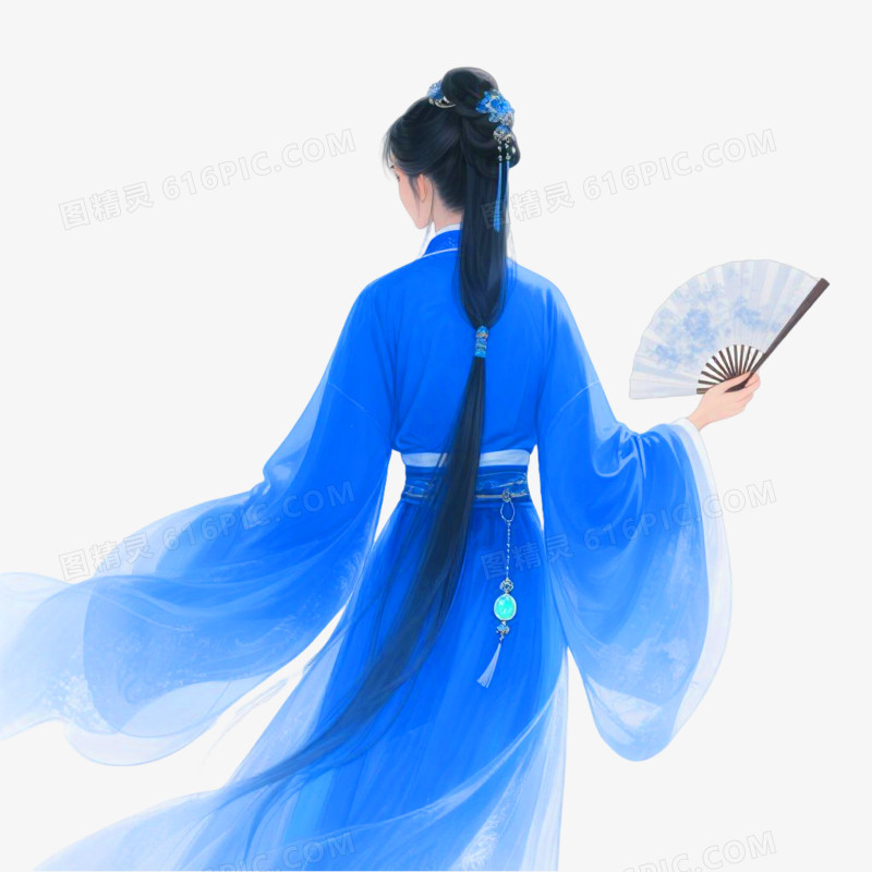中国插画风格人物背影免抠元素