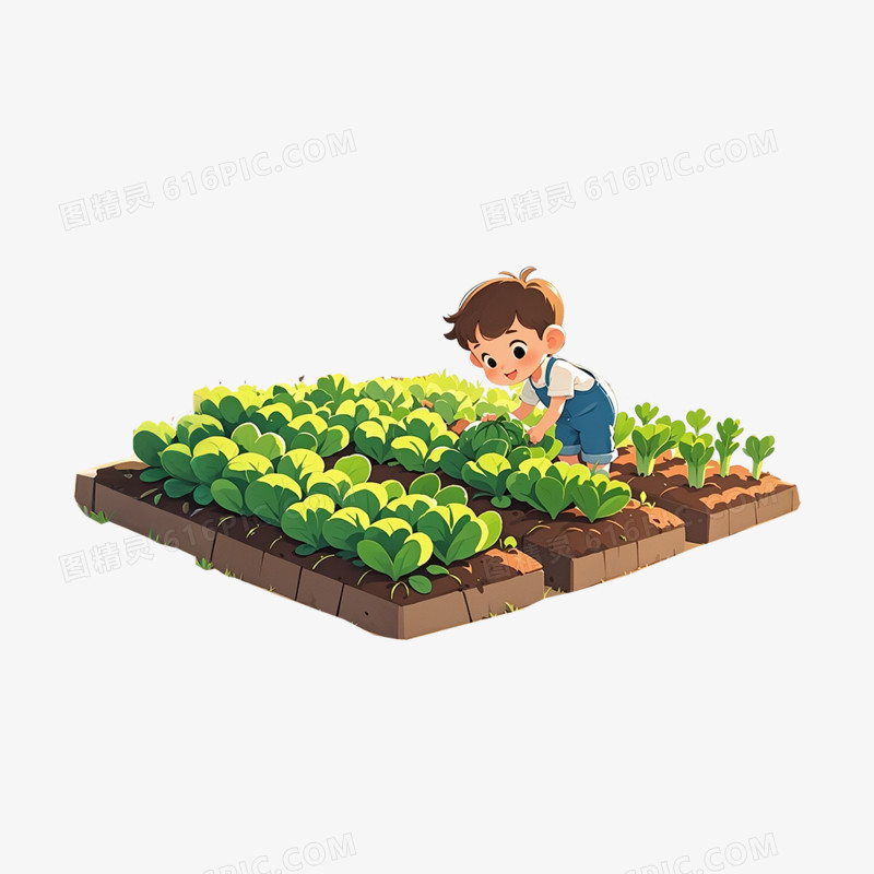 卡通插画人物与 蔬菜园子免抠元素