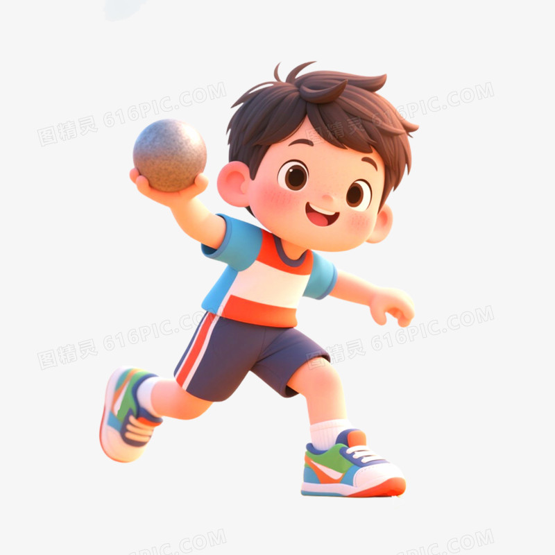 手绘插画学生运动会推铅球免抠元素