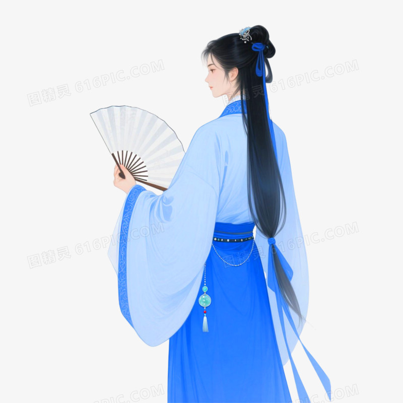 中国插画风格人物背影免抠元素