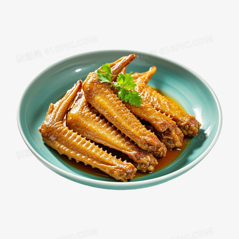 摄影风一盘美味鸭翅免抠元素