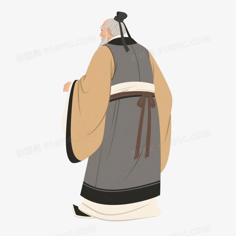古装老人老夫子背影免抠元素