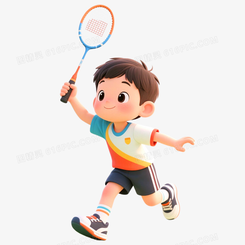 手绘插画学生运动会打羽毛球免抠元素