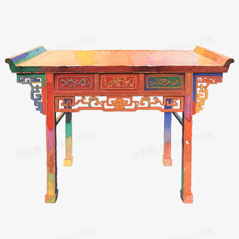 手绘插画中式风格家具免抠元素