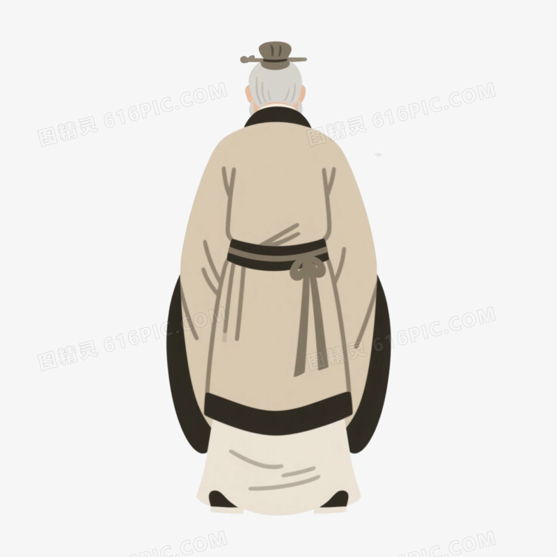 古装老人老夫子背影免抠元素