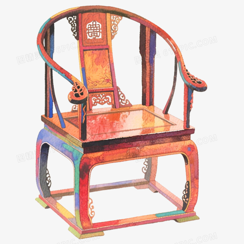 手绘插画中式风格家具免抠元素