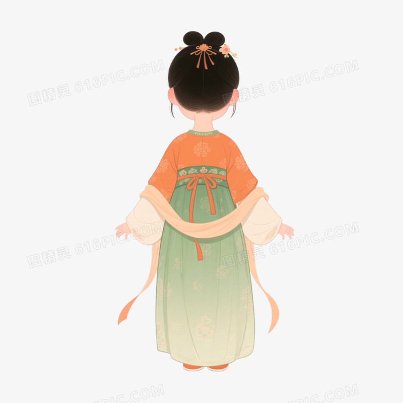 古装小女孩背影免抠元素